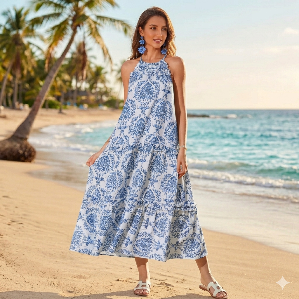 Breezy Boho Halterneck Beach Dress