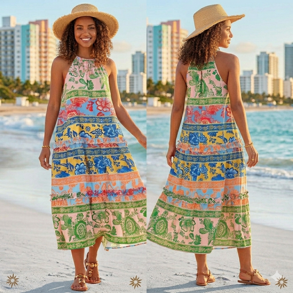 Breezy Boho Halterneck Beach Dress
